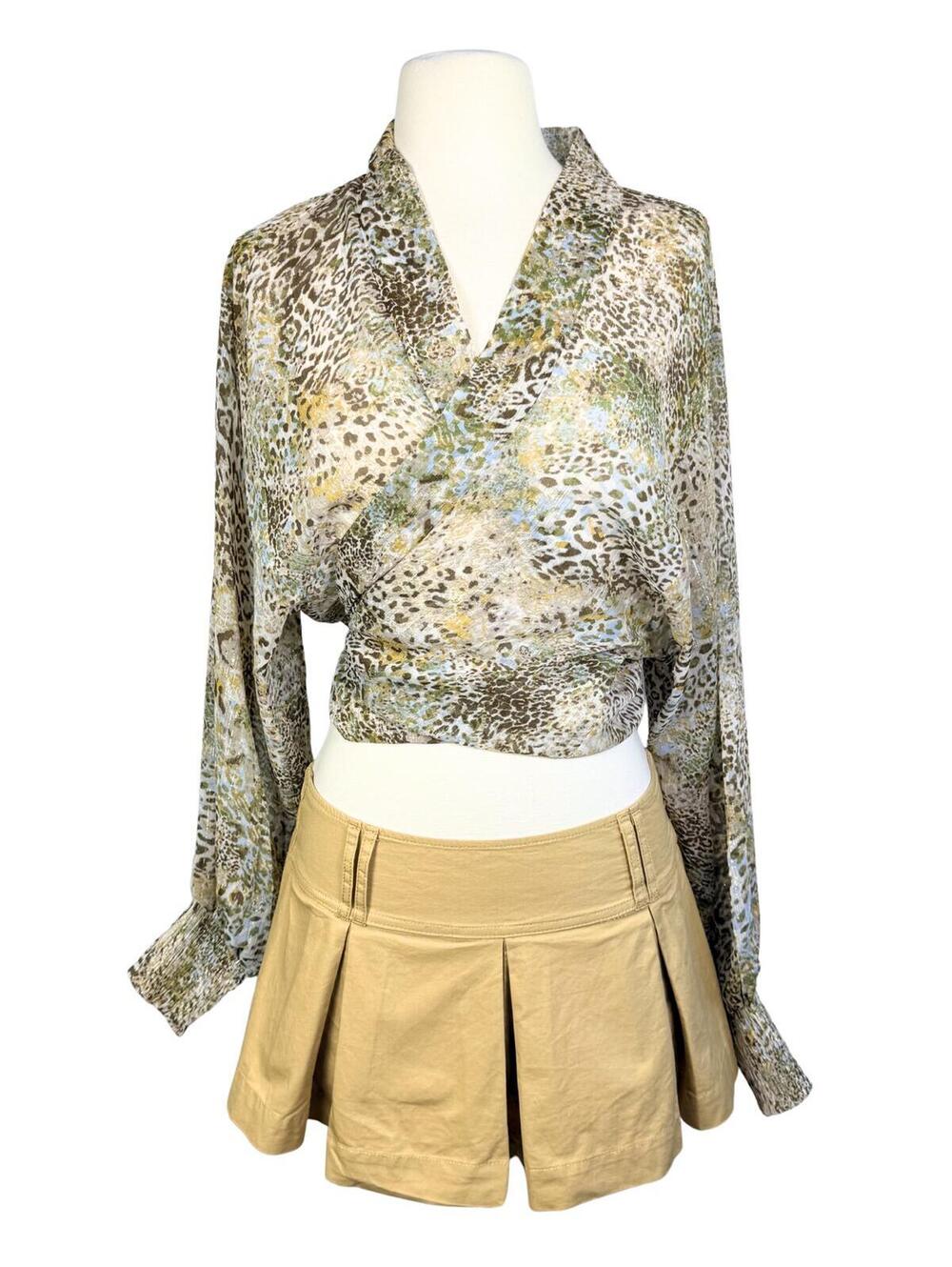 NWT Mystree Sheer Animal Print Wrap Top Boho Chic S/M